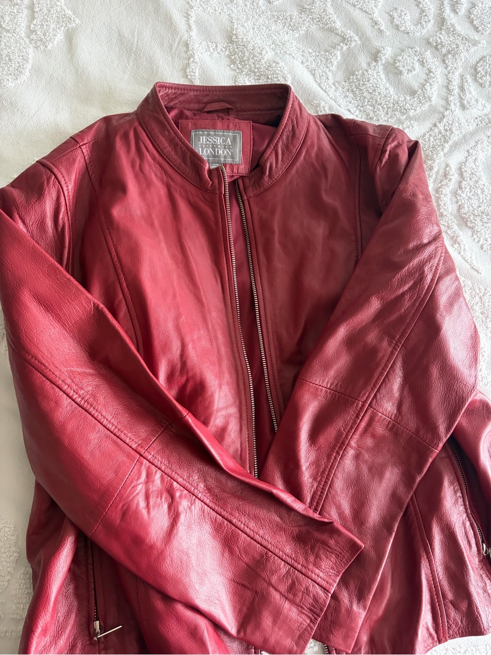 Jessica London Classic Red Leather Zip-Front Jacket - Picture 3 of 5